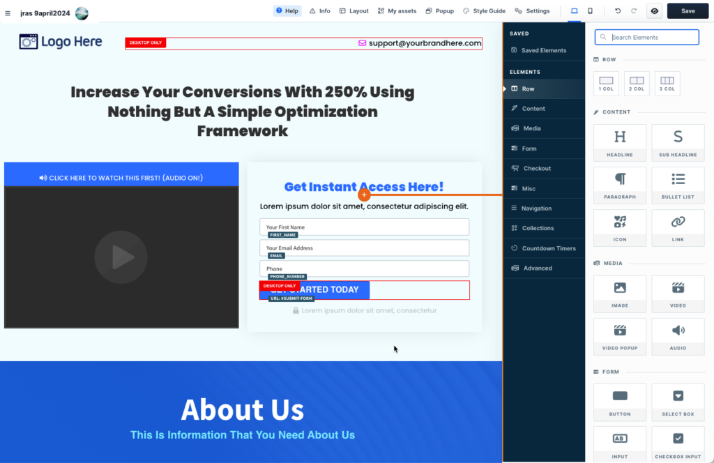 Clickfunnels vs GetResponse: Drag and Drop feature Clickfunnels