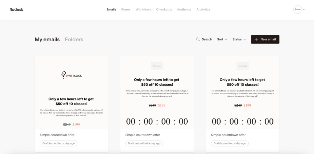 Flodesk review: Home dashboard
