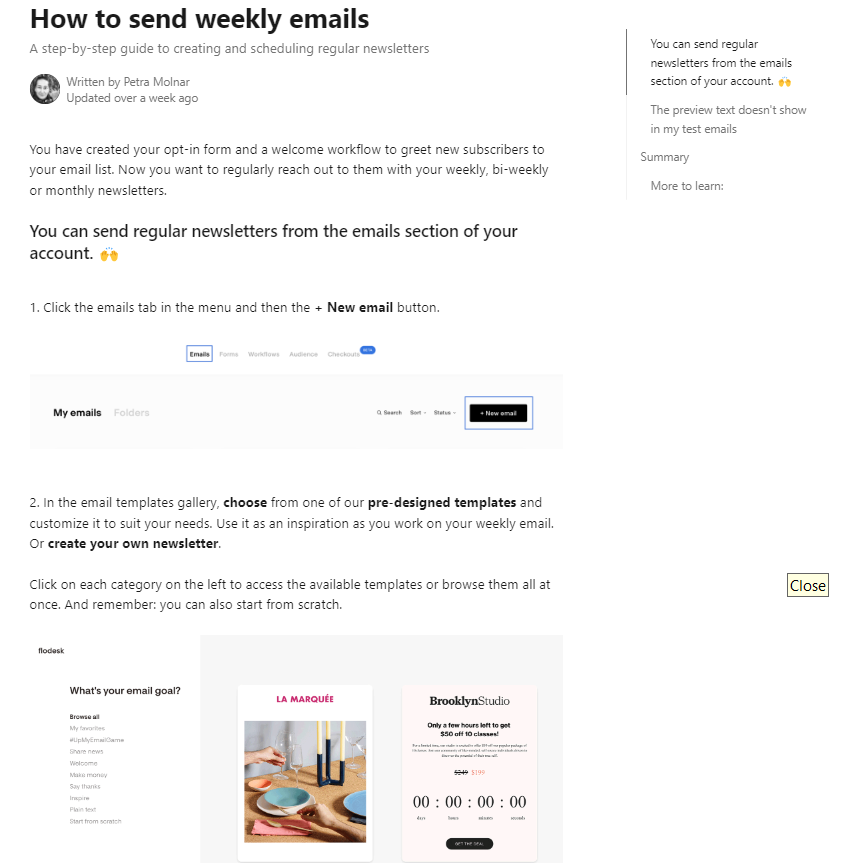 Flodesk review: Email knowledge base