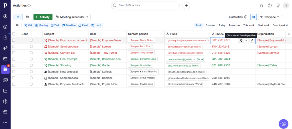 pipedrive: Activity list